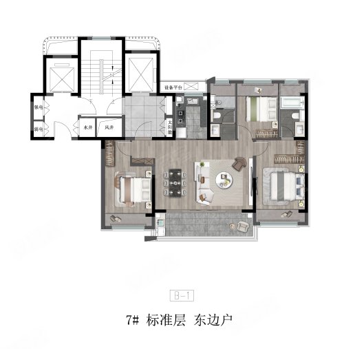 熙和云锦雅园7号楼东边户,熙和云锦雅园3室3厅2卫1厨约118.00平米户型图,朝南朝向 - 苏州安居客