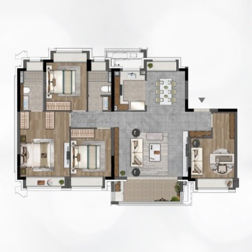 华发建发缦玥B户型，华发建发缦玥4室2厅2卫1厨约138.00平米户型图，朝南朝向 - 上海安居客