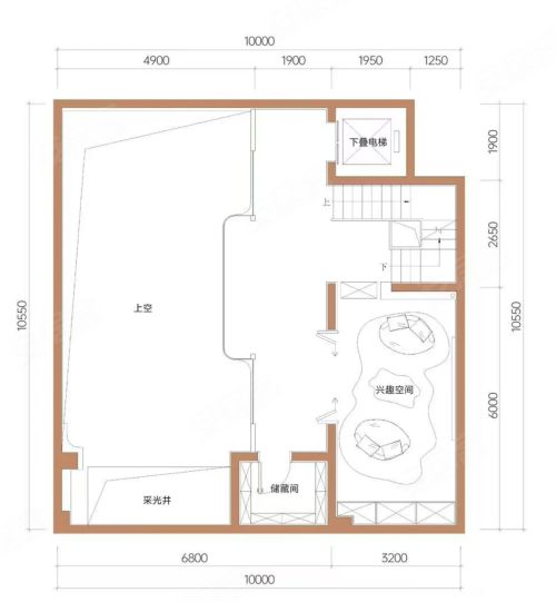 拱宸金茂府D3下叠255方，拱宸金茂府别墅约255.00平米户型图，朝南朝向 - 杭州安居客