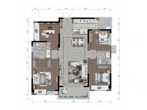 人居璟云庭A1户型,人居璟云庭4室3厅2卫1厨约153.00平米户型图,朝南朝向 - 成都安居客