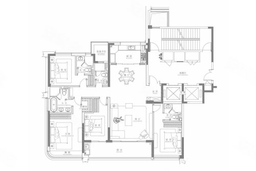 滨江潮语鸣翠轩B3户型，滨江潮语鸣翠轩4室2厅4卫0厨约199.00平米户型图，朝南朝向 - 杭州安居客