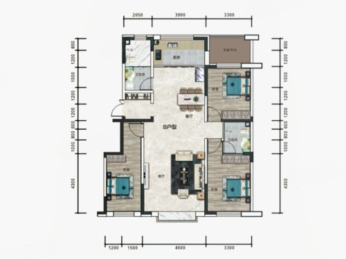 景域澜庭B户型,景域澜庭3室2厅2卫1厨约140.00平米户型图,朝南北朝向 - 石河子安居客
