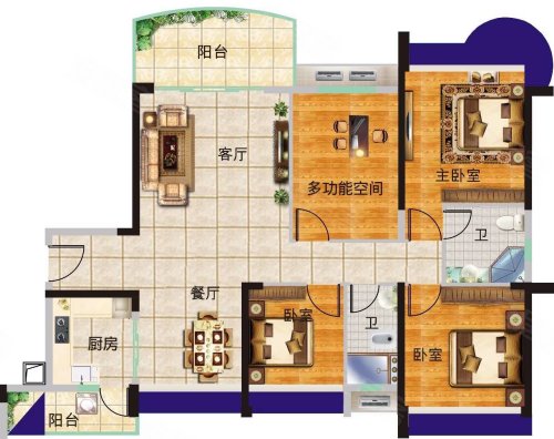 开平骏景湾豪庭18栋04户型,开平骏景湾豪庭4室2厅2卫1厨约132.47平米户型图,朝北朝向 - 开平安居客