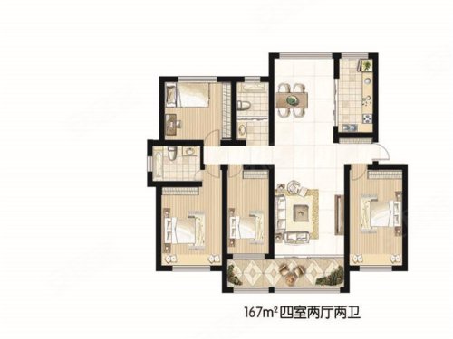 云山墅D户型,云山墅4室2厅2卫1厨约161.00平米户型图,朝南朝向 - 肥城安居客