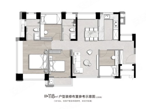 联发嘉悦里一期118平户型,联发嘉悦里4室2厅2卫1厨约118.00平米户型图,朝南朝向 - 厦门安居客