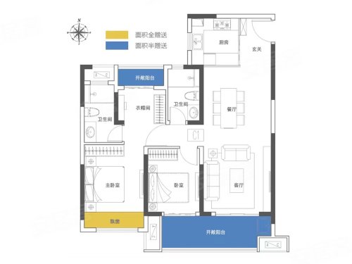 浩德伊河湾高层河山户型,浩德伊河湾3室2厅2卫1厨约111.89平米户型图,朝南北朝向 - 洛阳安居客