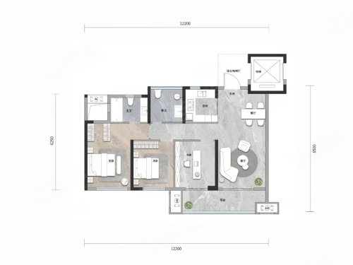 城投·金沙樾99平户型，城投·金沙樾3室2厅2卫1厨约99.00平米户型图，朝南北朝向 - 武汉安居客