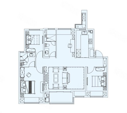 金融街金悦府G户型，金融街金悦府4室2厅2卫1厨约125.00平米户型图，朝南朝向 - 上海安居客