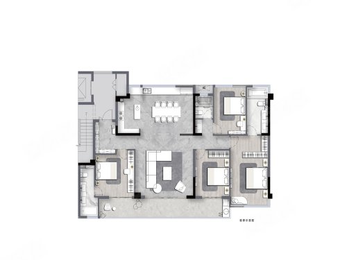 建总江南尚璟175平D1户型,建总江南尚璟4室2厅3卫1厨约175.00平米户型图,朝南朝向 - 福州安居客