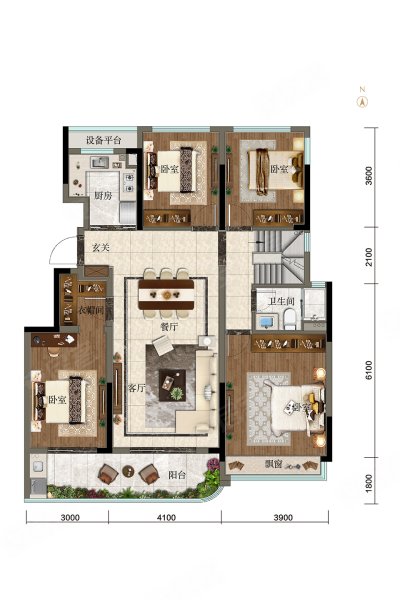 龙湖春江天越E户型,龙湖春江天越5室2厅2卫1厨约160.00平米户型图,朝西南朝向 - 杭州安居客
