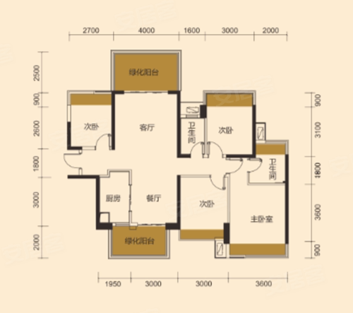 龙光玖珑府15#02户型,龙光玖珑府4室2厅2卫1厨约120.00平米户型图,朝北朝向 - 南宁安居客