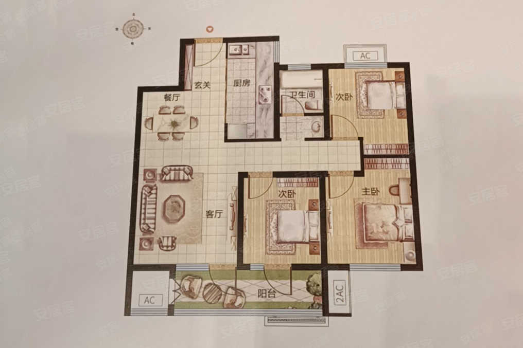 3室2厅1卫 95m05关联户型:力高未来城新推96㎡3室的住宅户型.