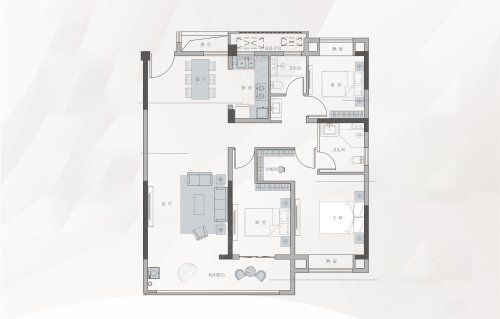 绿城·春江明月江御A，绿城·春江明月3室2厅2卫1厨约128.00平米户型图，朝南朝向 - 安庆安居客