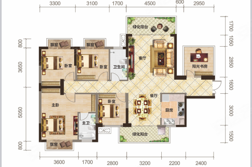建工城139平米户型,建工城4室2厅2卫1厨约139.00平米户型图,朝南朝向 - 南宁安居客