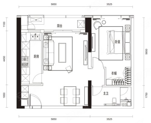 卓越前海壹号E户型,卓越前海壹号公寓约88.00平米户型图,朝南朝向 - 深圳安居客