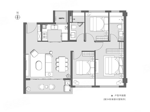 澄阳四季云庭B户型，澄阳四季云庭3室2厅2卫1厨约104.00平米户型图，朝南朝向 - 苏州安居客