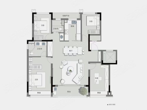 桃境满元里145方B1户型,桃境满元里4室2厅2卫1厨约145.00平米户型图,朝南朝向 - 杭州安居客