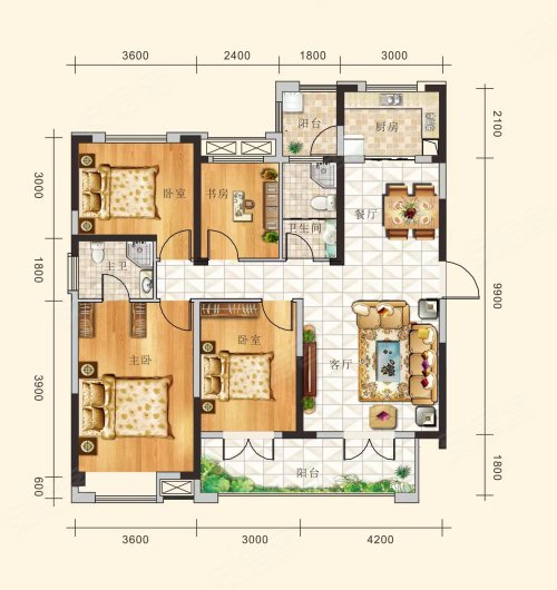 山水一品C户型,山水一品4室2厅2卫1厨约138.05平米户型图,朝南朝向 - 咸宁安居客