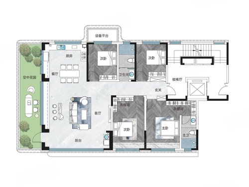 鲁投壹号院175A户型,鲁投壹号院4室2厅2卫1厨约175.00平米户型图,朝南北朝向 - 济南安居客