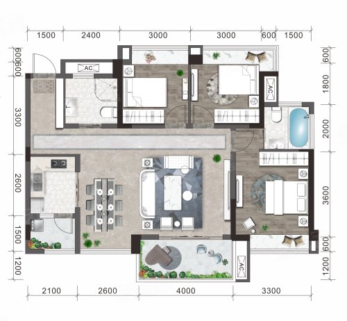 滨江学府C1户型,滨江学府3室2厅2卫1厨约105.82平米户型图,朝南朝向 - 南充安居客
