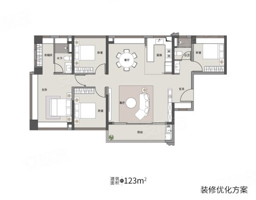 国贸云上123平户型，国贸云上4室2厅2卫1厨约123.00平米户型图，朝南朝向 - 广州安居客