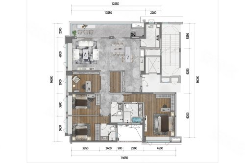 中粮天悦壹号D9户型，中粮天悦壹号4室2厅3卫1厨约220.00平米户型图，朝南朝向 - 成都安居客