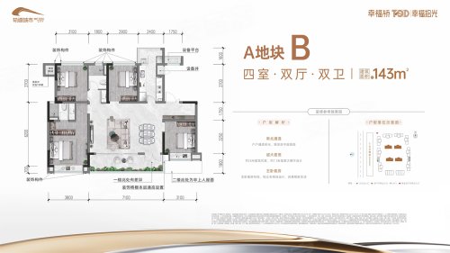 幸福桥TOD幸福拾光A地块B,幸福桥TOD幸福拾光4室2厅2卫0厨约143.00平米户型图,朝北朝向 - 成都安居客