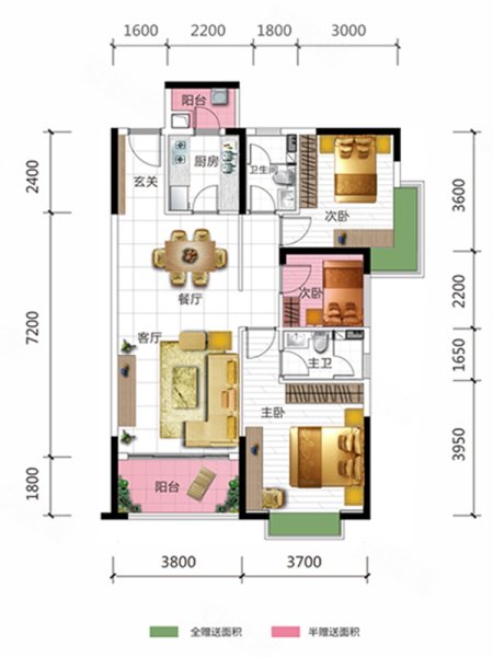 东方润园10栋90平米户型，东方润园3室2厅1卫1厨约90.00平米户型图，朝南朝向 - 珠海安居客