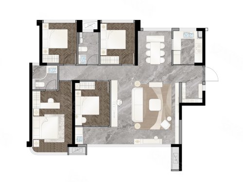 建发缦云128平D1户型，建发缦云4室2厅2卫1厨约128.00平米户型图，朝南朝向 - 莆田安居客