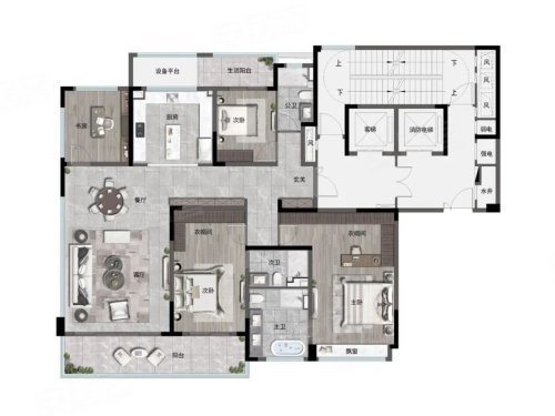 建发华发江月望云225方边套，建发华发江月望云4室2厅3卫1厨约225.00平米户型图，朝南朝向 - 杭州安居客