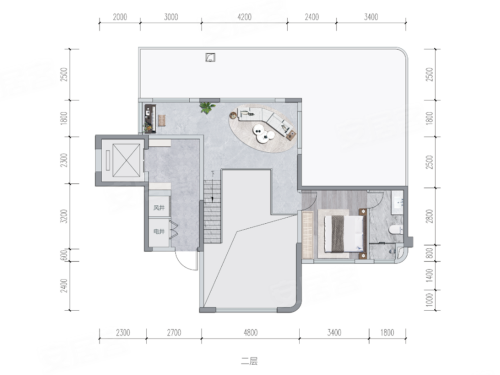 建投轩楹学府D1跃层，建投轩楹学府5室2厅3卫1厨约202.00平米户型图，朝南北朝向 - 昆明安居客