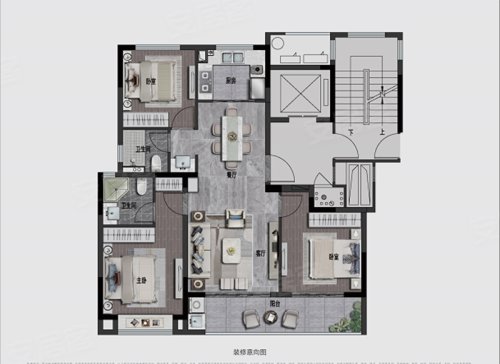 滨江建杭坤和望品113方户型,滨江建杭坤和望品3室2厅2卫1厨约113.00平米户型图,朝南朝向 - 义乌安居客