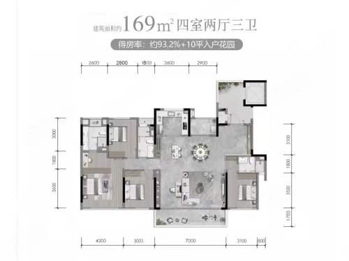阅天府169平户型,阅天府4室2厅3卫1厨约169.00平米户型图,朝南朝向 - 成都安居客