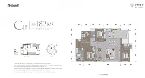 邦泰·悦九章C1藏岄182,邦泰·悦九章4室2厅3卫1厨约182.00平米户型图,朝东南朝向 - 遂宁安居客