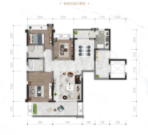 滨江一号C1户型,滨江一号3室2厅2卫1厨约122.65平米户型图,朝西南朝向 - 眉山安居客