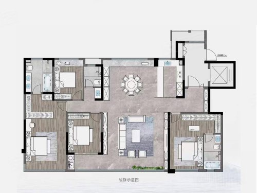 建发泉州湾海E1户型,建发泉州湾海4室2厅3卫1厨约210.00平米户型图,朝南朝向 - 泉州安居客