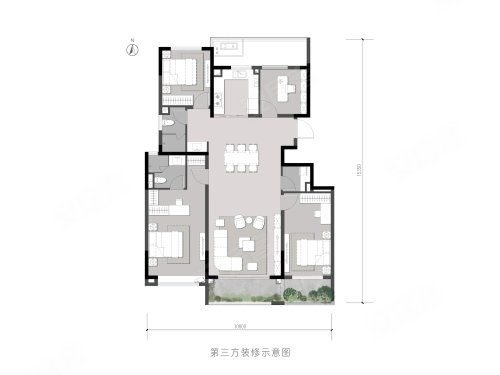 中粮·大悦未来城洋房143奇数层，中粮·大悦未来城4室2厅2卫1厨约143.00平米户型图，朝南北朝向 - 西安安居客