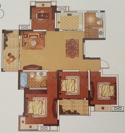 汀兰华府四居室户型,汀兰华府4室2厅2卫1厨约143.74平米户型图,朝南北朝向 - 祁阳安居客
