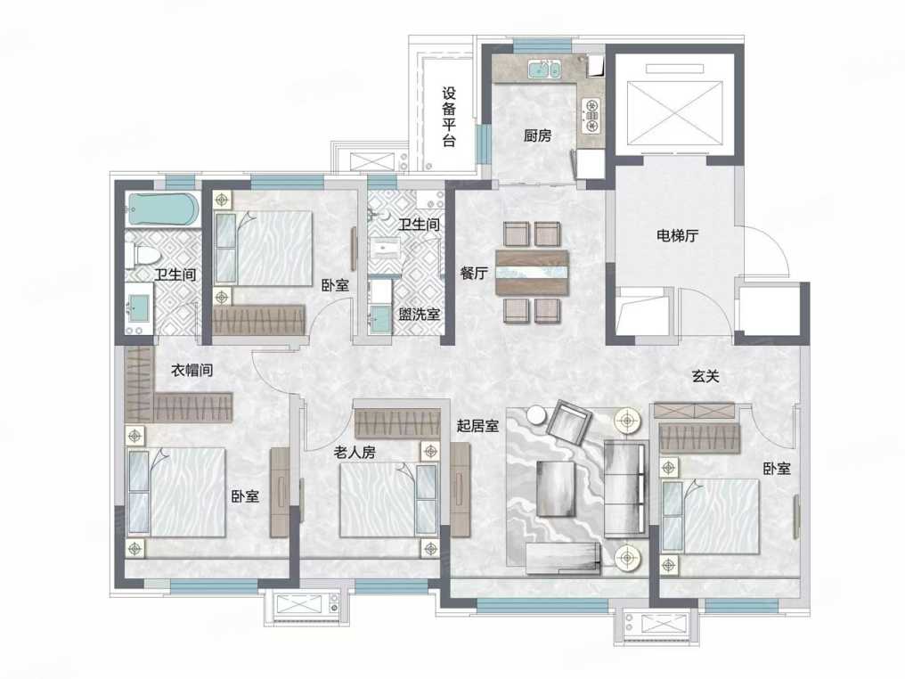 4室2厅2卫 143m05,4室2厅2卫 134m05关联户型:千城·柏悦湾二期新