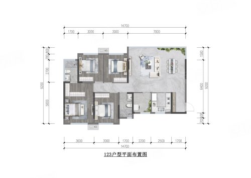 邦泰臻境123户型,邦泰臻境3室2厅2卫1厨约123.00平米户型图,朝南北朝向 - 绵阳安居客