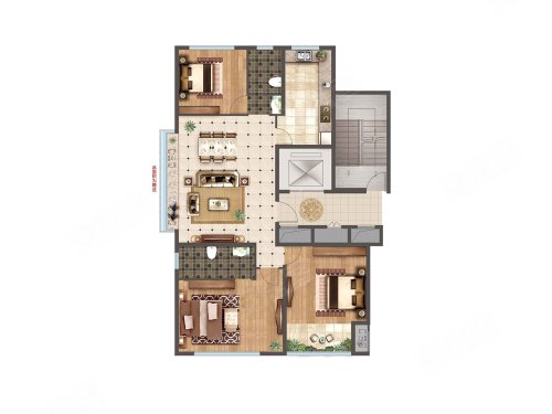 泰和府和熠户型,泰和府3室2厅2卫1厨约125.00平米户型图,朝南朝向 - 烟台安居客