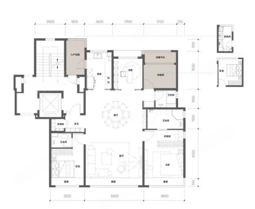 保利裕华天珺151平户型，保利裕华天珺4室2厅3卫1厨约151.00平米户型图，朝南北朝向 - 石家庄安居客