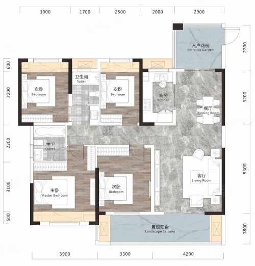 汉川金湖湾D户型,汉川金湖湾4室2厅2卫1厨约138.00平米户型图,朝南北朝向 - 孝感安居客