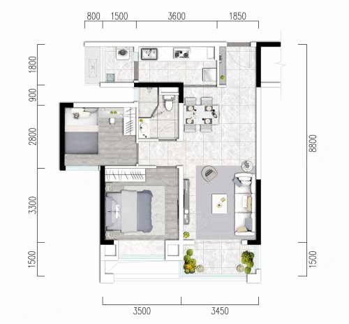 兴城人居鎏林语C02户型，兴城人居鎏林语2室2厅1卫1厨约82.00平米户型图，朝南朝向 - 成都安居客