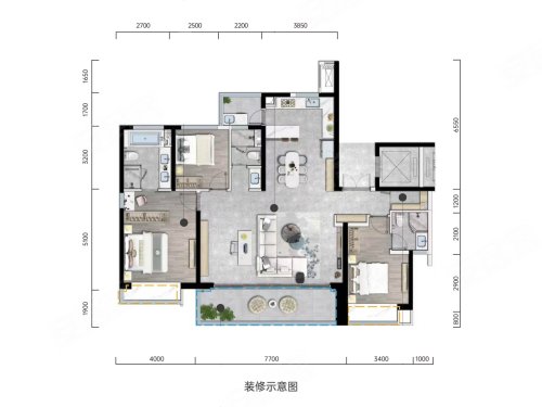 绿城德润柳岸晓风T2户型175,绿城德润柳岸晓风3室2厅3卫1厨约175.00平米户型图,朝南朝向 - 昆明安居客