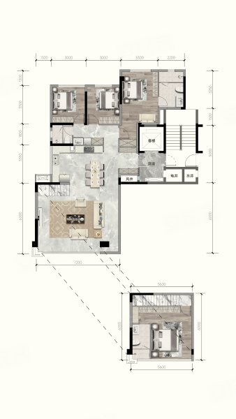 学府江来一梯一户板式大跃层,学府江来4室2厅3卫1厨约133.00平米户型图,朝南北朝向 - 贵阳安居客