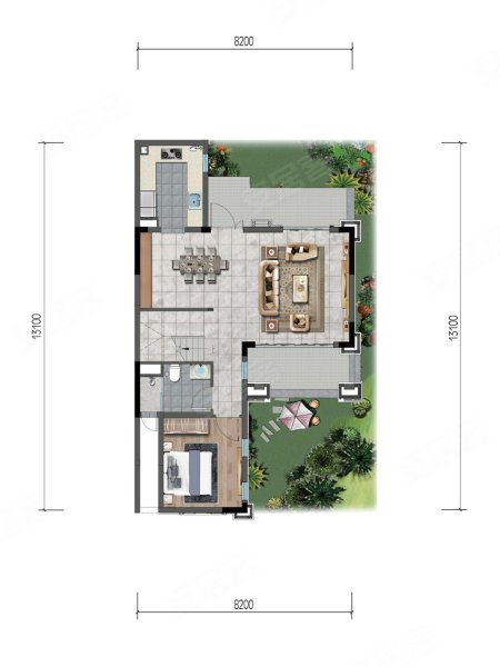 金地自在城二期H1户型合院，金地自在城别墅约140.00平米户型图，朝南朝向 - 昆明安居客