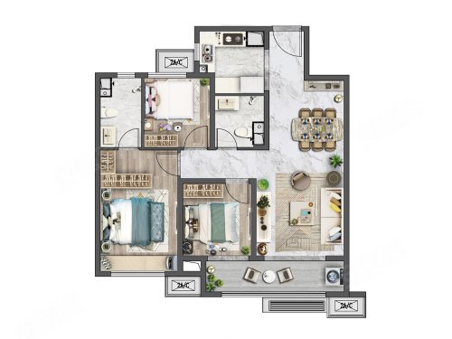 济南融创文旅城A110平米，济南融创文旅城3室2厅2卫1厨约110.00平米户型图，朝南朝向 - 济南安居客