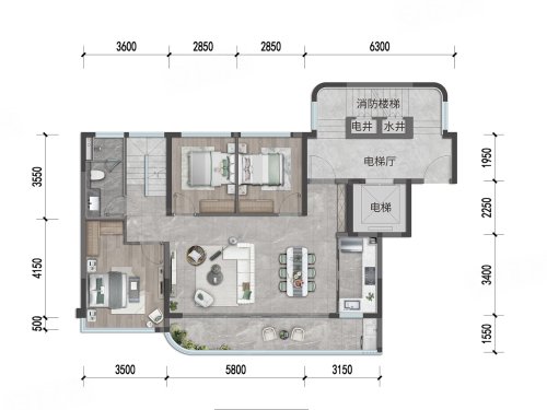 香港置地西元A户型顶跃,香港置地西元4室2厅2卫1厨约142.00平米户型图,朝东南朝向 - 成都安居客