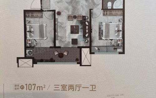 瑞马国风107平小高层,总高18层,三室两厅一卫,一梯两户,容积率2.